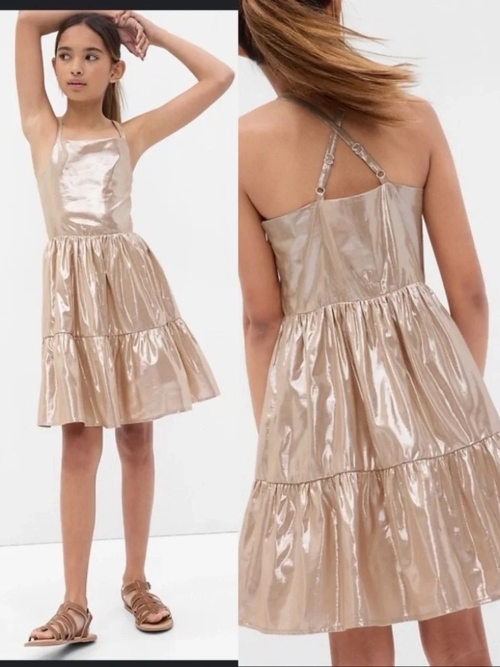 NWOT Gap Tiered Metallic Gold Girl's Dress - XXL (14-16)